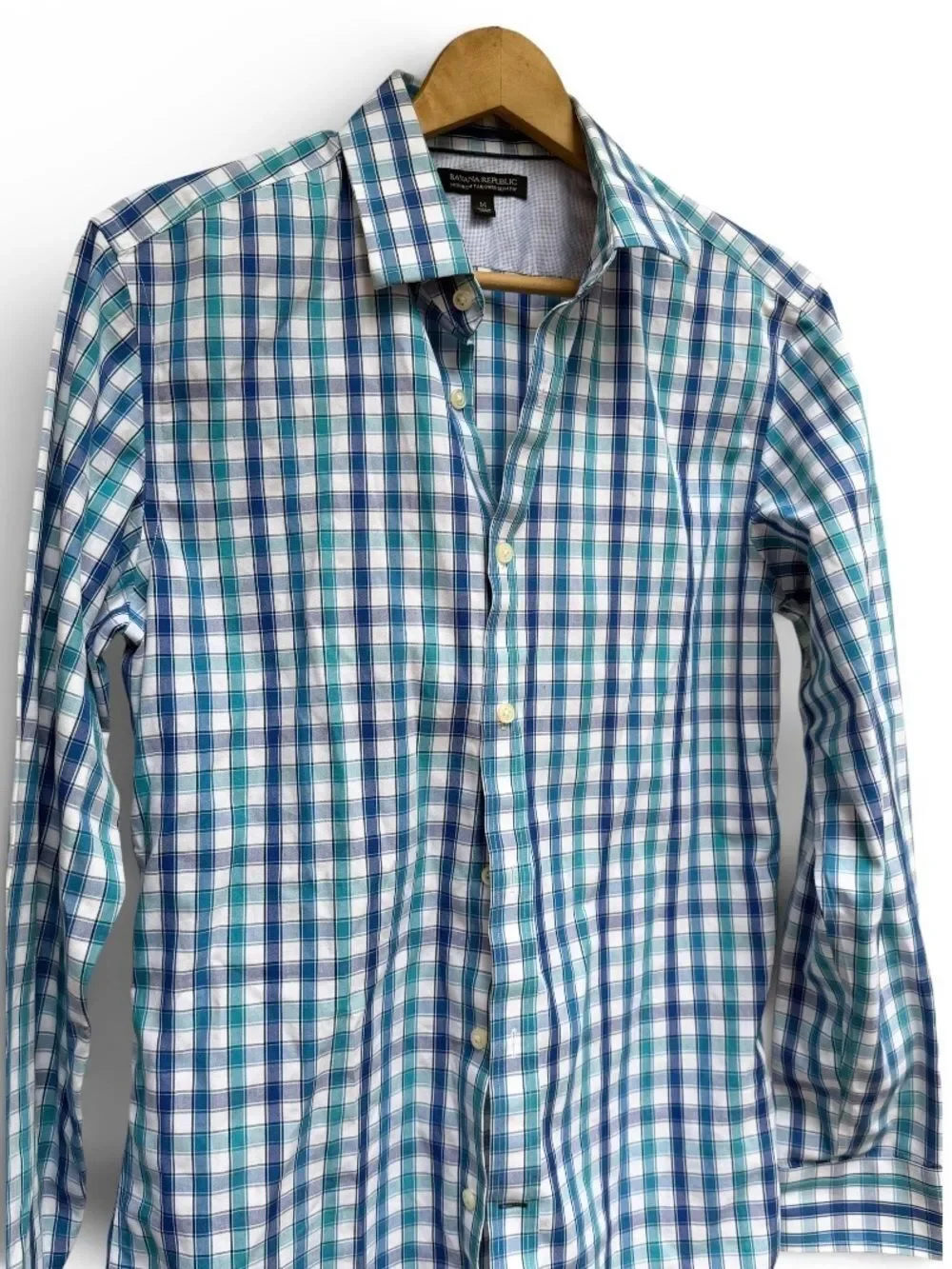 Banana Republic Green Blue White 100% Cotton Casual Shirt Slim Fit Medium